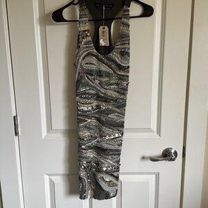 AllSaints green and gold beaded tank dress NWT
